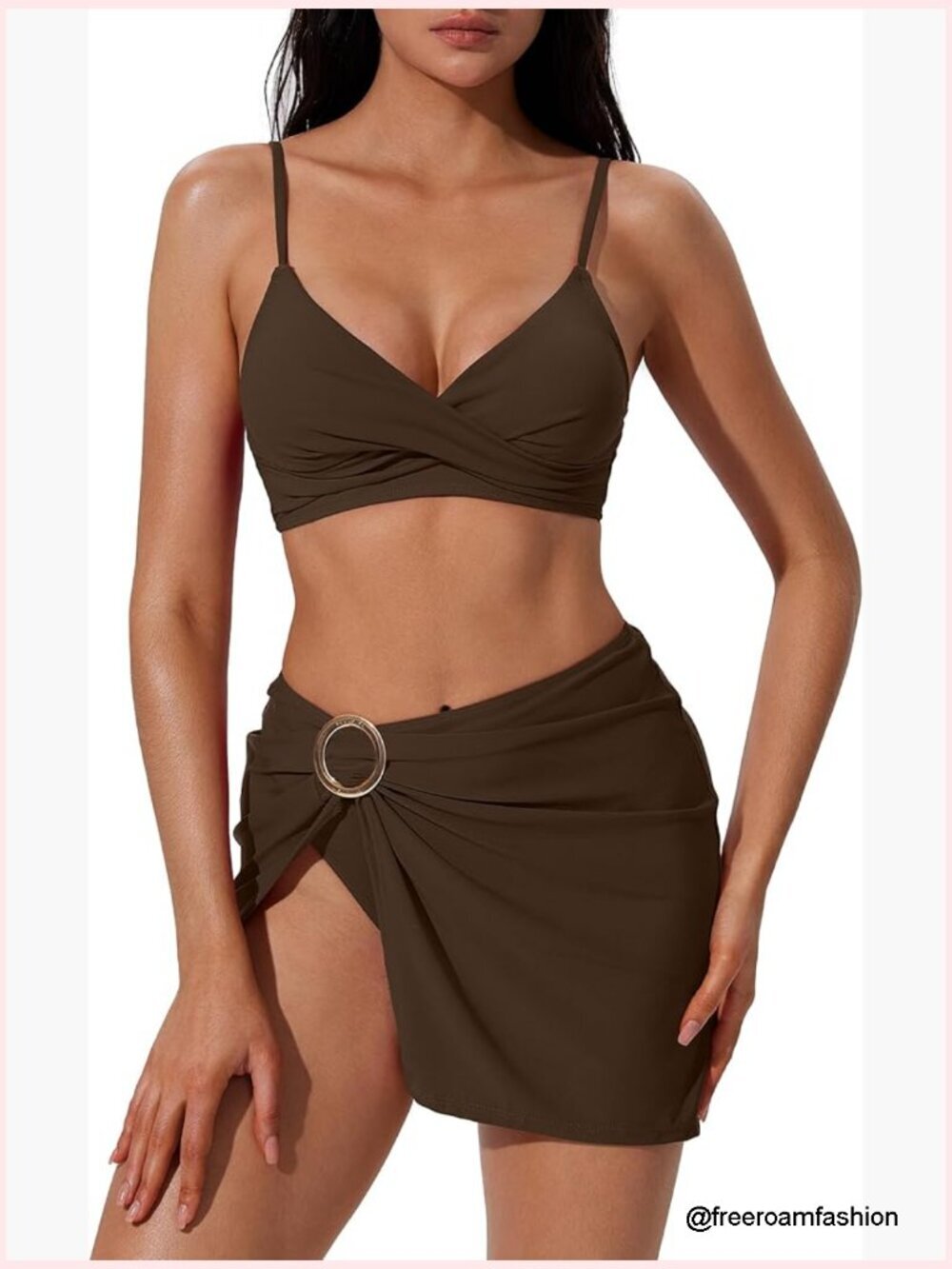 Twist High Waisted Bikini Set with Metal Cover Up 3 Piece Swimsuits